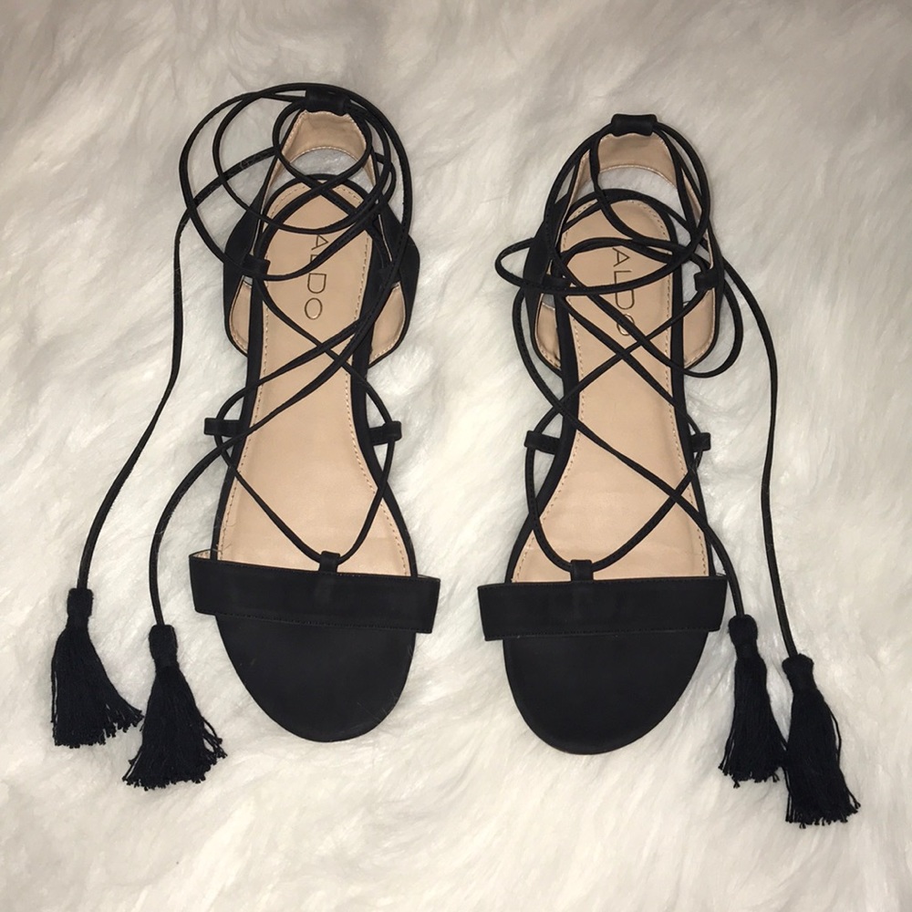 ALDO Black Flat, Ballerina Lace-Up Sandals